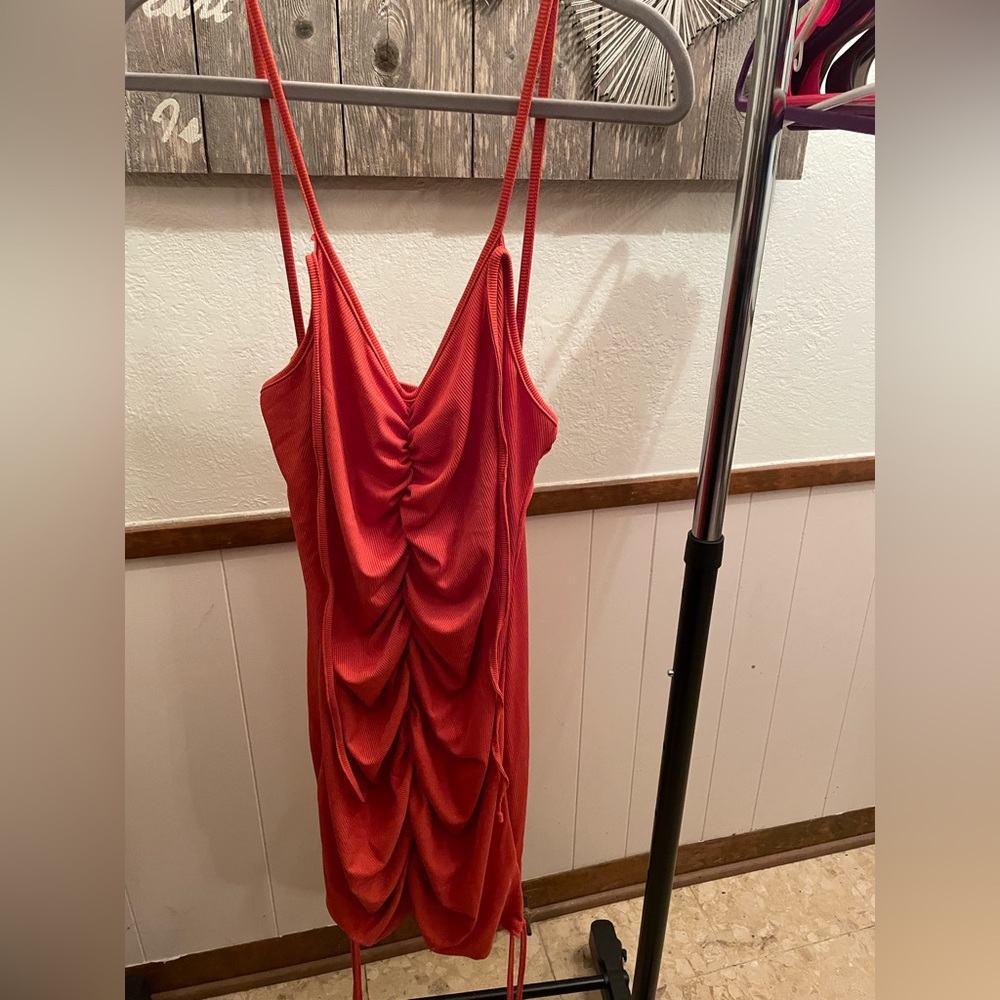 orange ruched dress